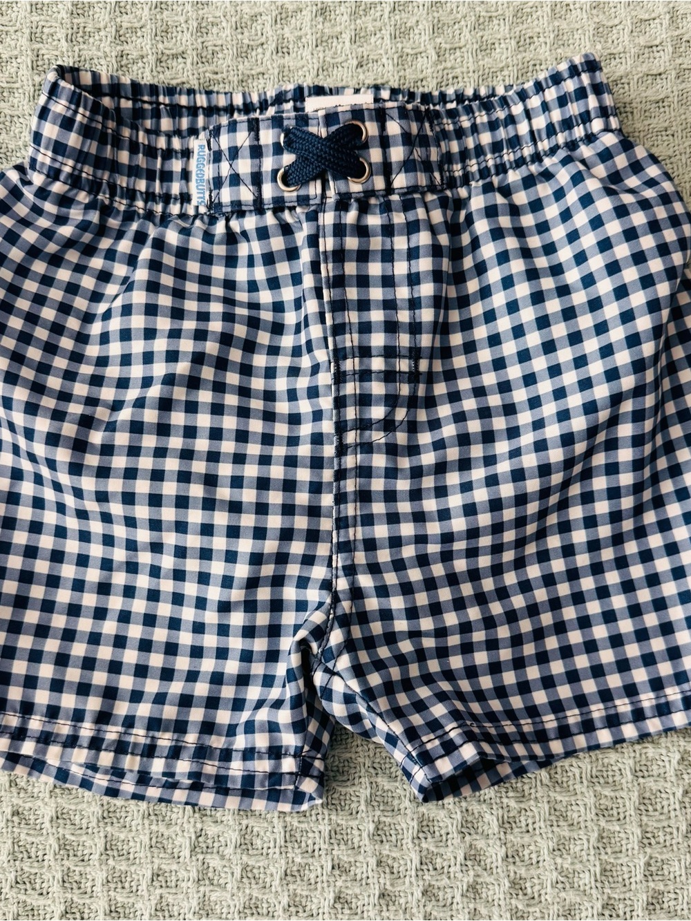 Rugged Butts Classic Boys Swim Trunks. Navy Gingham. Size 3T.